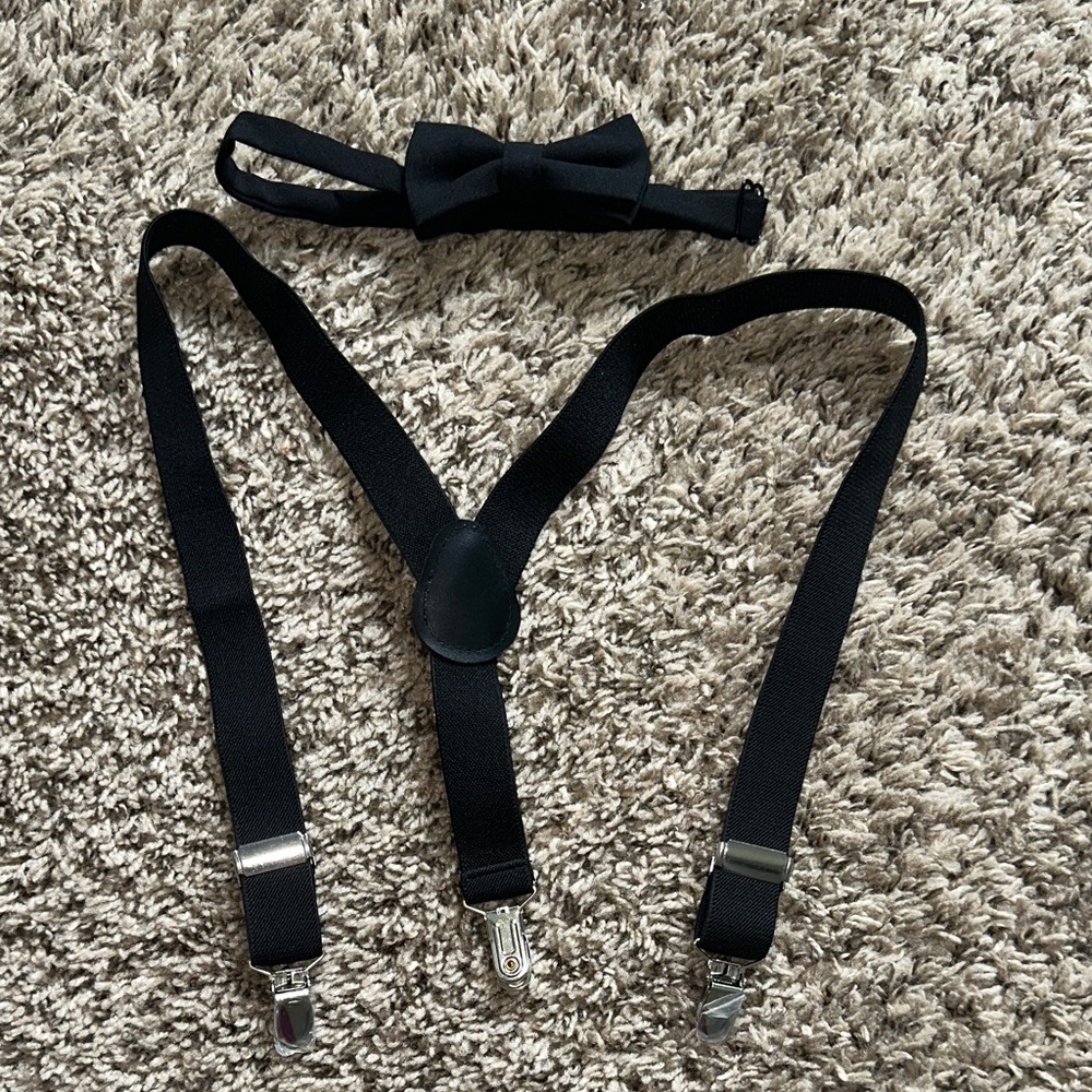 Classic Black Bow Tie and Suspender Set